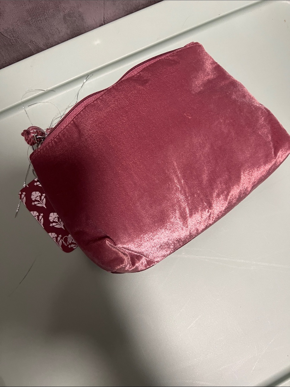 Hand-Beaded Pink Velvet Cosmetic Bag with Crescent Moon - Picture 3 of 4
